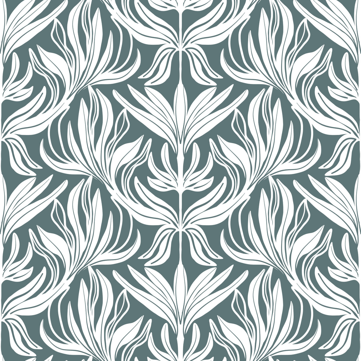 Abstract Teal Foliage Motif Wallpaper⁠