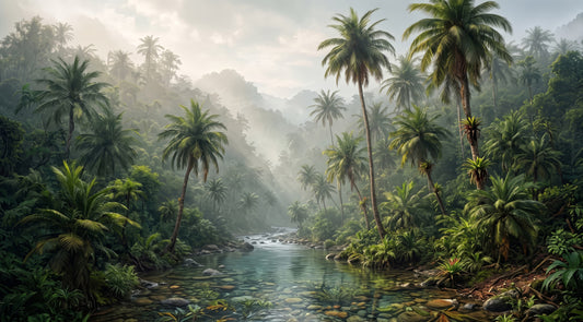 Misty Tropical River Valley Wall Mural