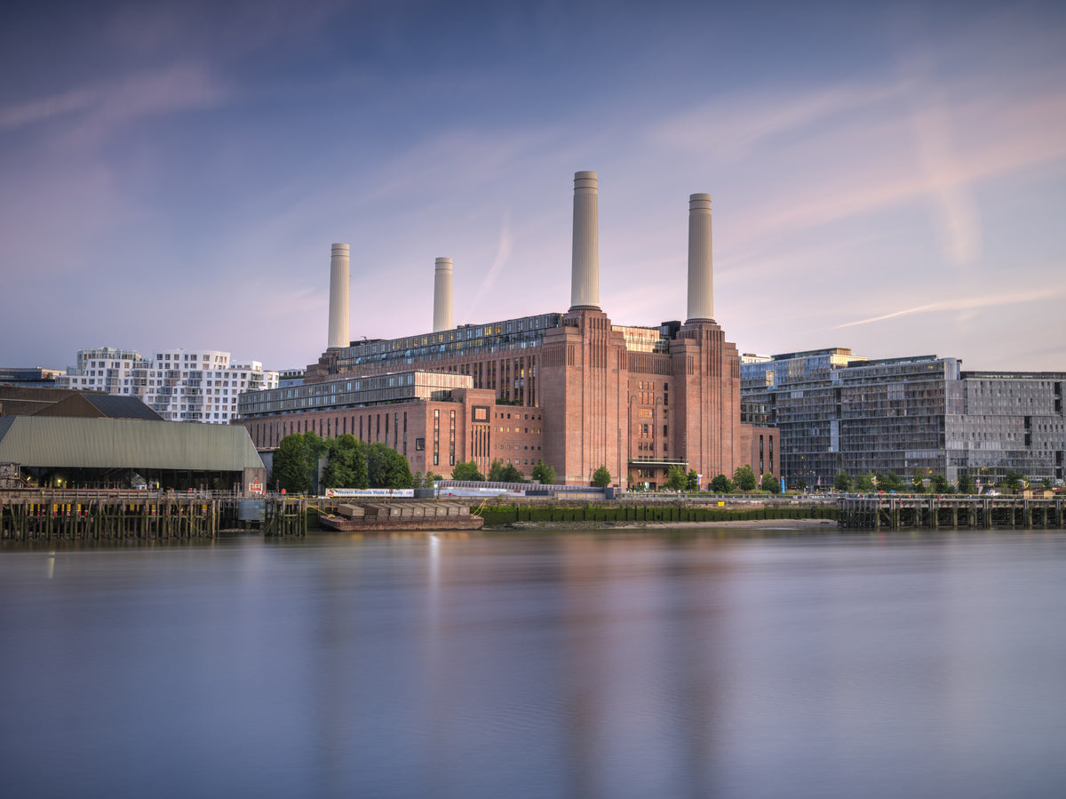 Industrial Riverside Sunset Scene Wall Mural