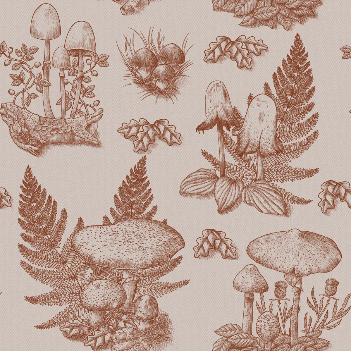 Mushroom - Autumnal Toile de jouy - Rusty Red Wallpaper⁠ in your room — zoomed