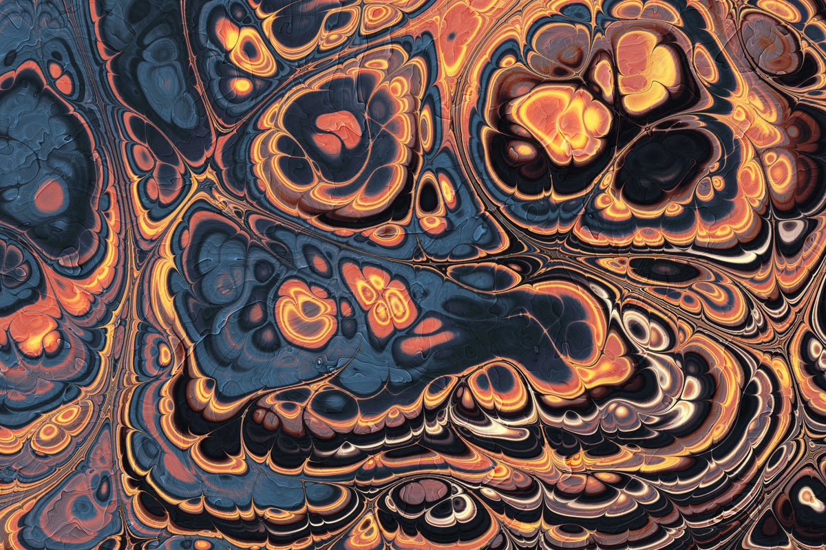 Dark Blue Marble with Fiery Orange Veins Wall Mural in your room — zoomed