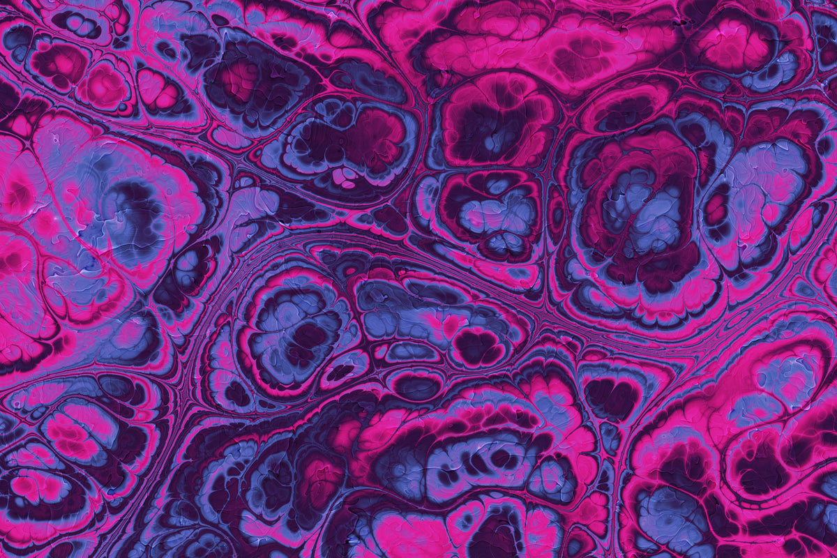 Neon Pink Blue Marble Abstract Waves Wall Mural