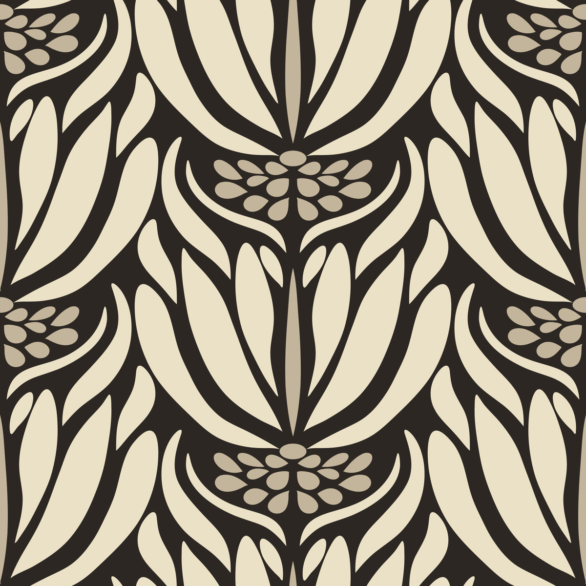 Cream and Charcoal Botanical Symmetry Wallpaper⁠