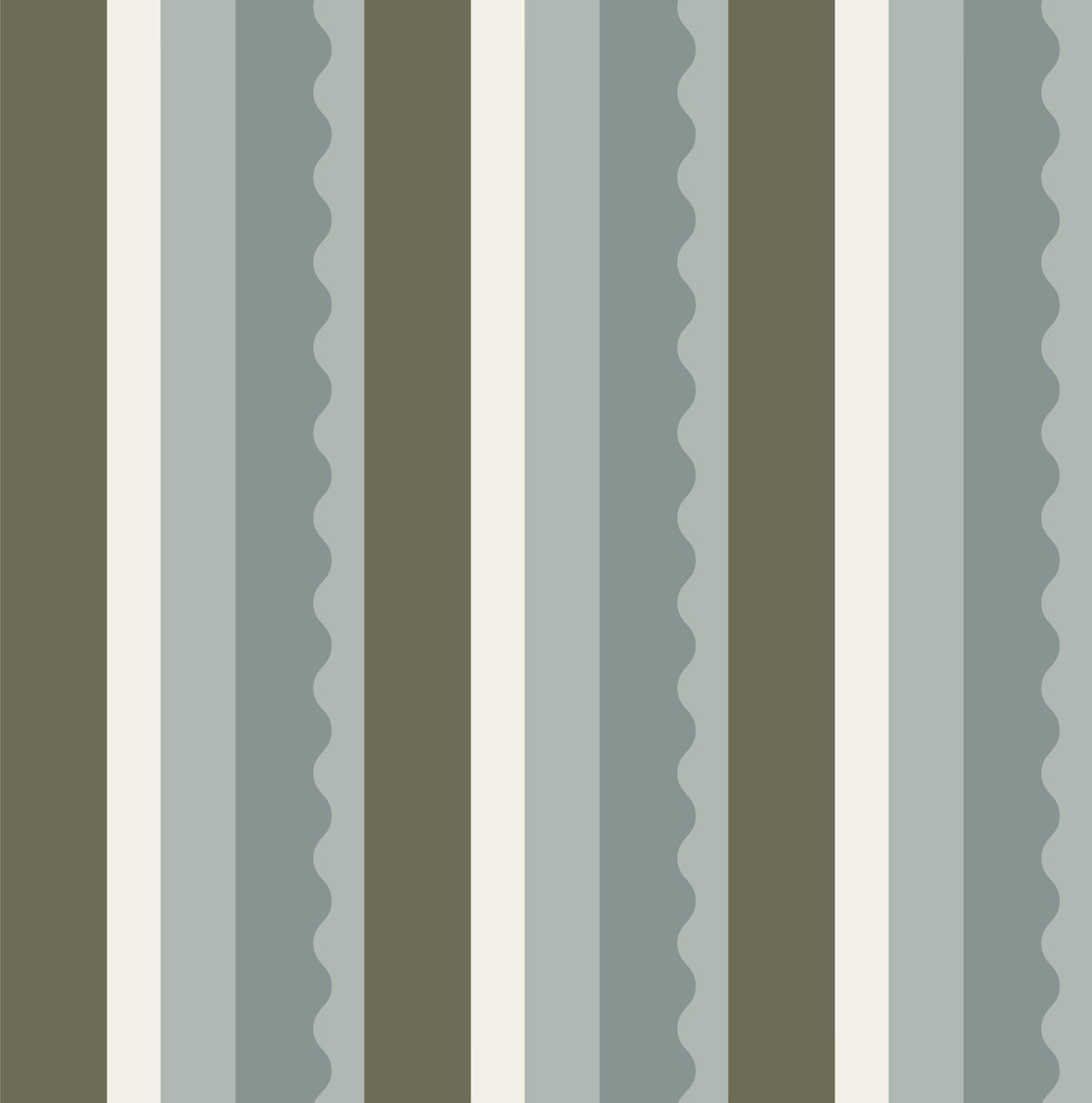 Sage and Charcoal Linear Scallop Stripes Wallpaper⁠ in your room — zoomed