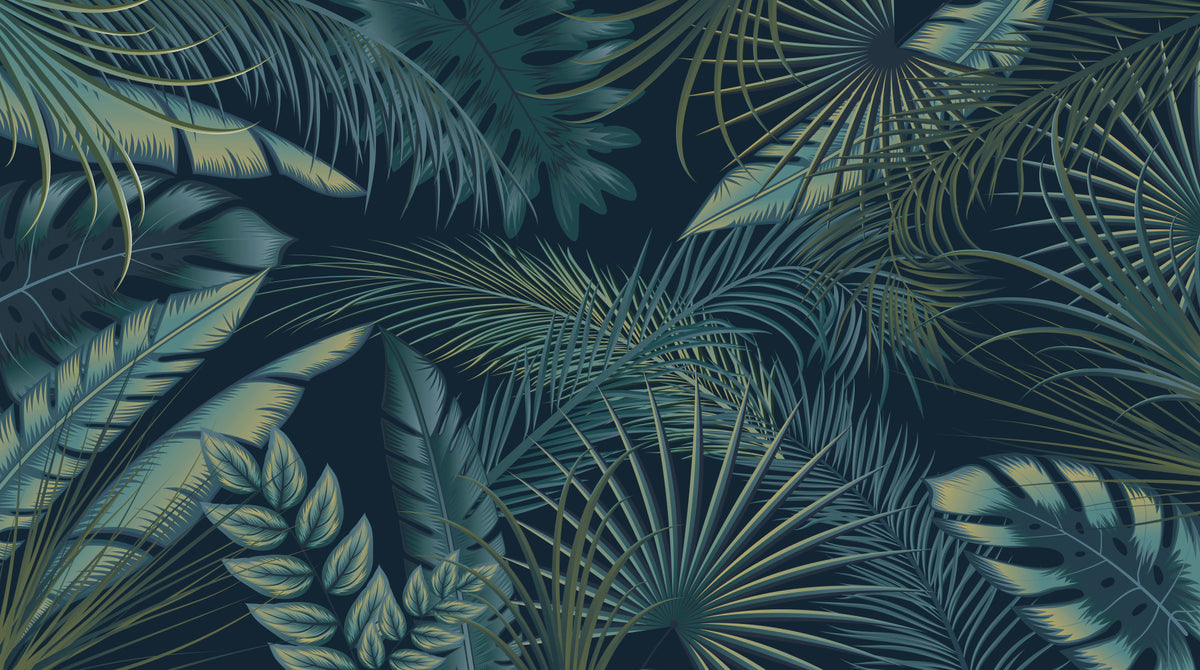 Midnight Tropics Foliage Wall Mural in your room — zoomed