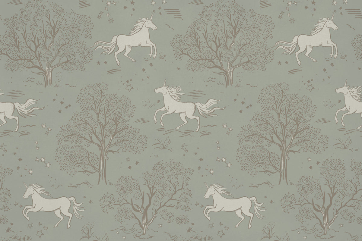 Magical Unicorn Dreamland – Sage Green Wall Mural Wall Mural