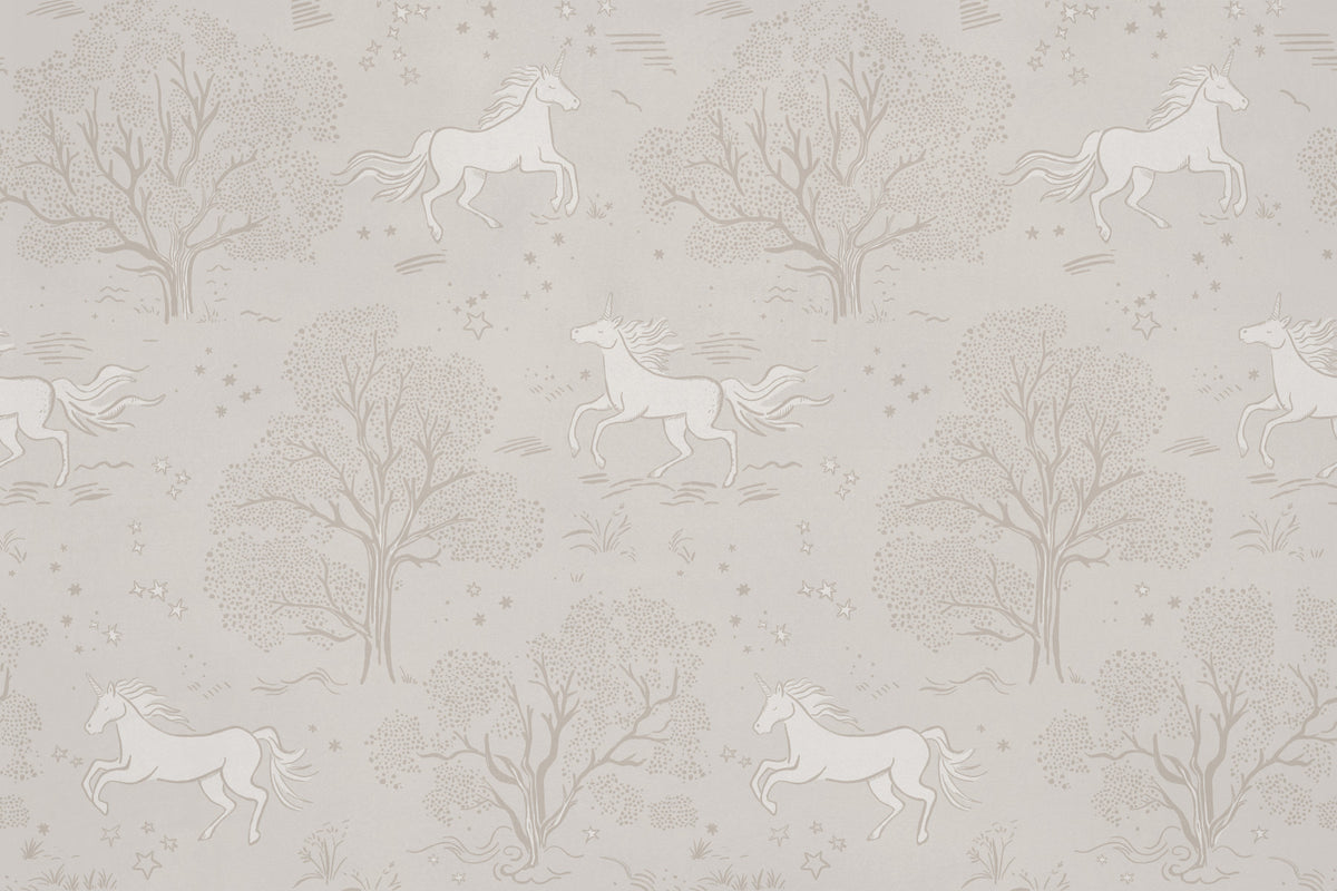 Magical Unicorn Dreamland – Cloudy Grey Wall Mural Wall Mural in your room — zoomed