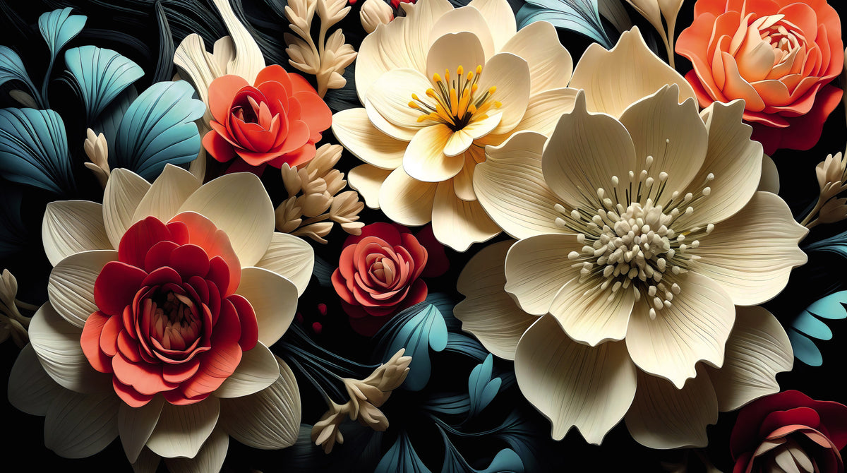 3D Flowers  Coral and Cream Wall Mural in your room — zoomed