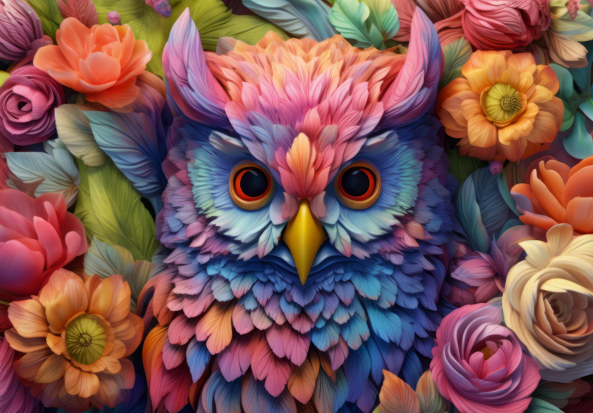 Vibrant Floral Owl Portrait Wall Mural in your room — zoomed