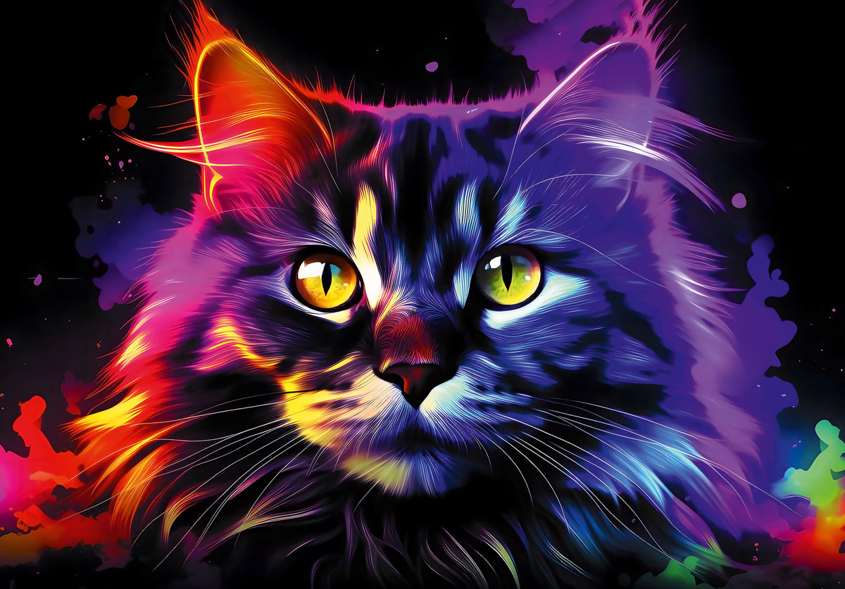 Neon Cat Portrait Wall Mural