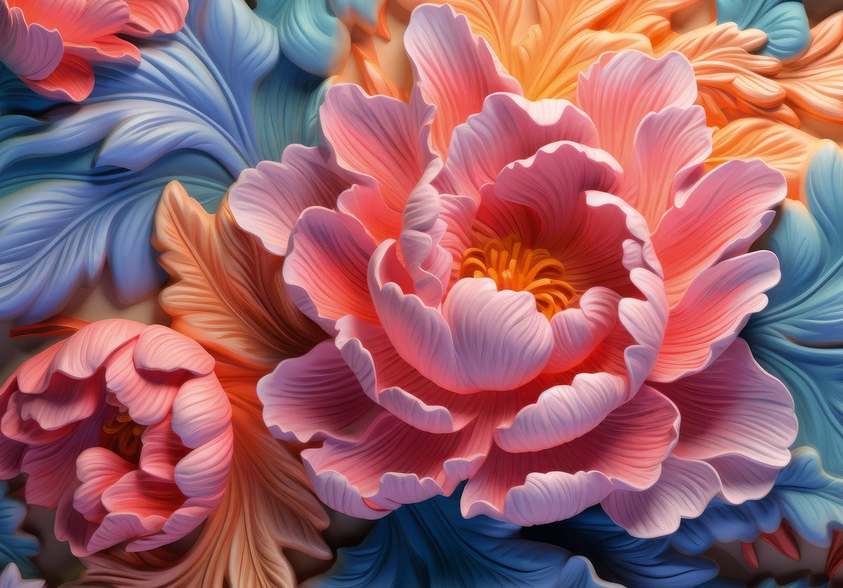 Blush Peony Sculptural Flow Wall Mural