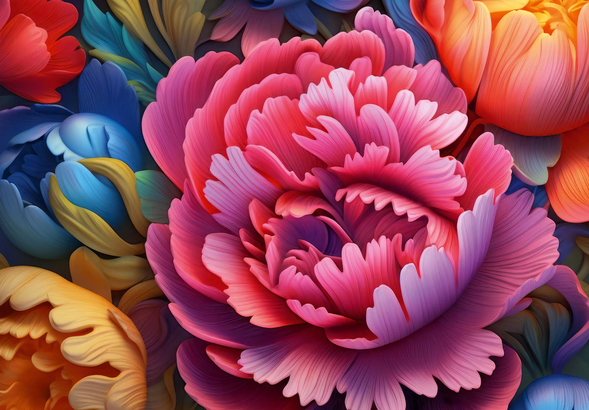 Vibrant Peony Garden Petals Wall Mural in your room — zoomed