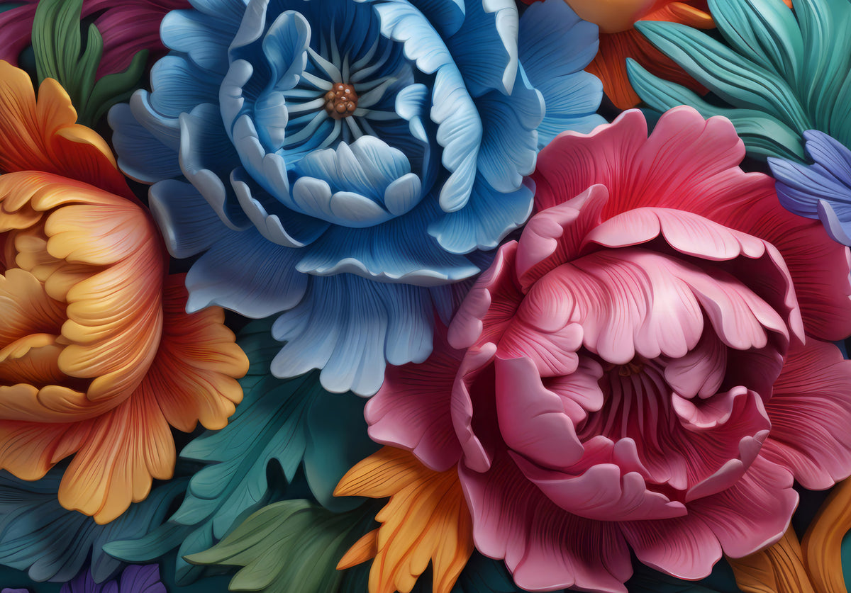 Vibrant Peony Botanical Composition Wall Mural in your room — zoomed