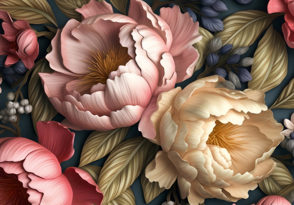 Blush and Cream Peony Botanical Garden Wall Mural