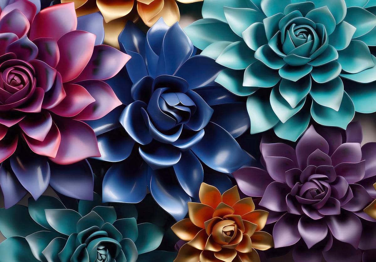 Sculptural Floral Layers in Jewel Tones Wall Mural in your room — zoomed