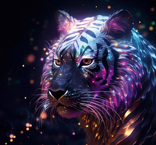 Neon Galactic Tiger Portrait Wall Mural