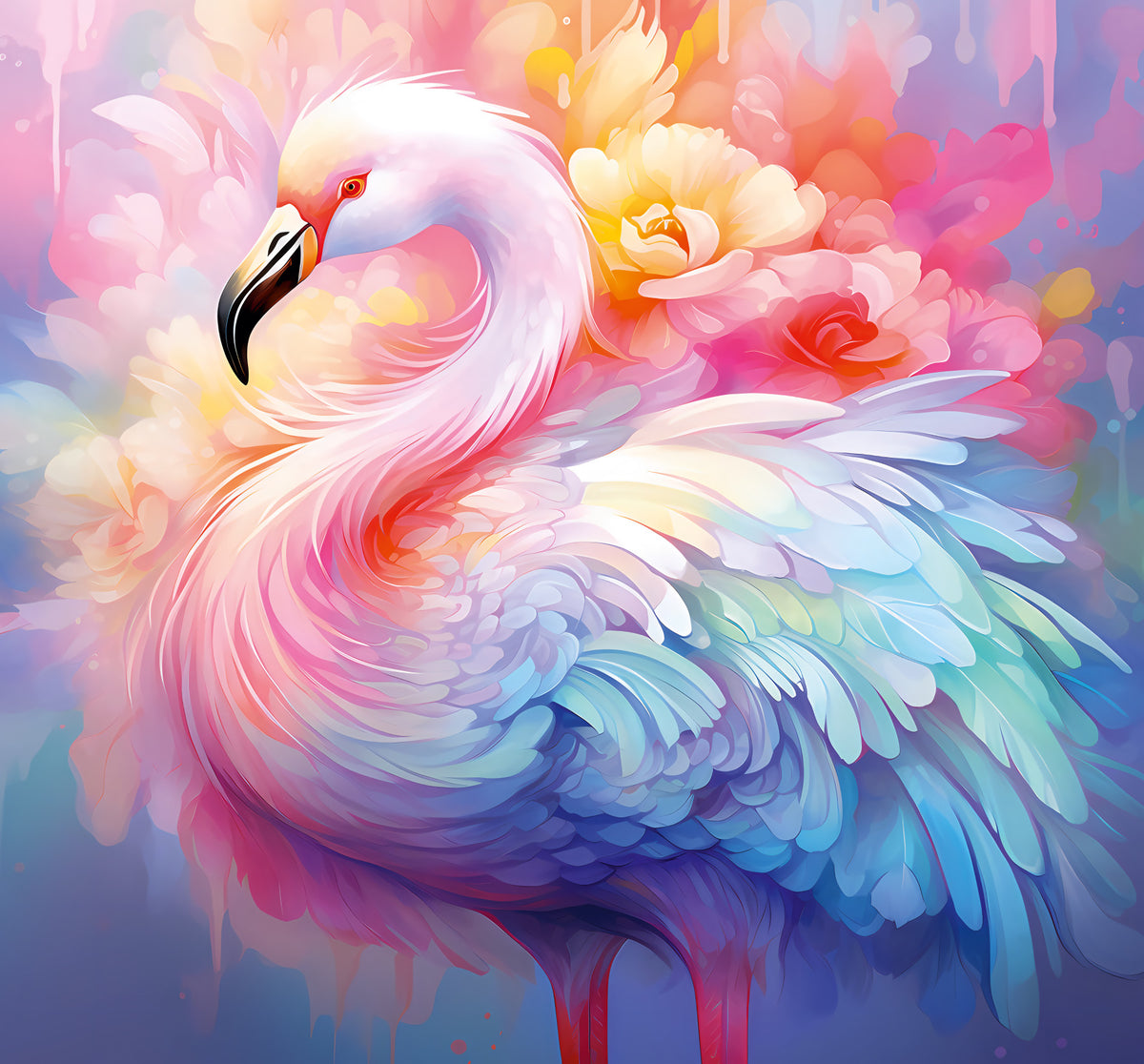 Ethereal Flamingo Amidst Pastel Florals Wall Mural