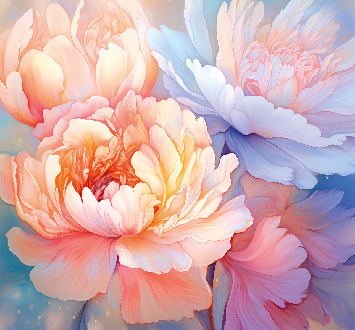 Dreamy Peony Floral Illustration Wall Mural