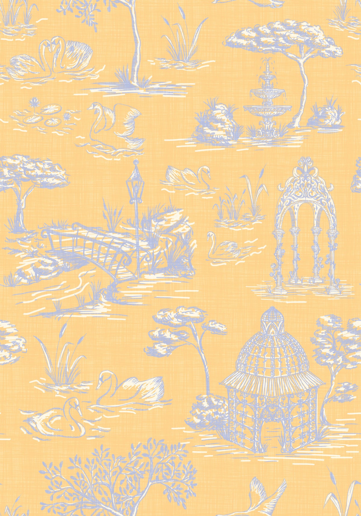 Modern Toile de Jouy Swan Victorian Garden Scenery - Modern Pastel Contrast Wallpaper⁠ in your room — zoomed