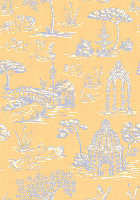 Modern Toile de Jouy Swan Victorian Garden Scenery - Modern Pastel Contrast Wallpaper⁠