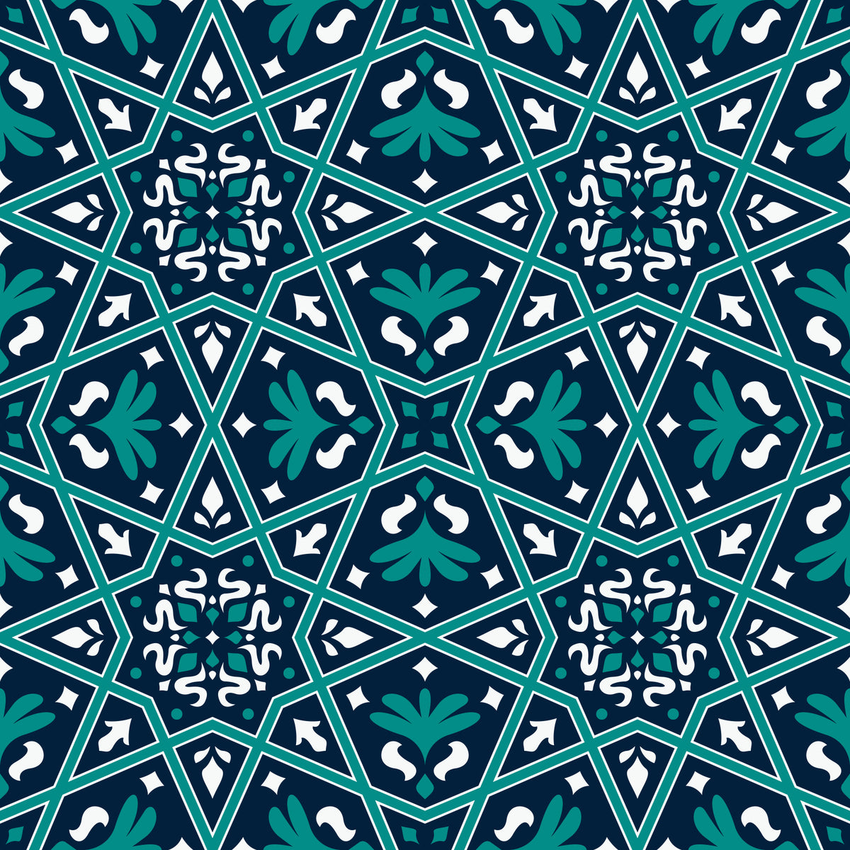 Midnight Teal Geometric Star Tile Wallpaper⁠