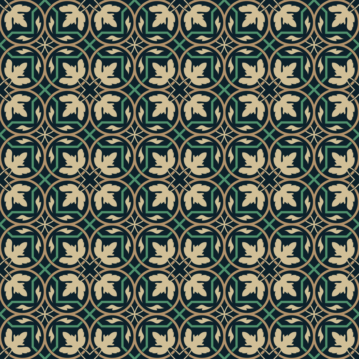 Midnight Botanical Geometric Grid Wallpaper⁠ in your room — zoomed