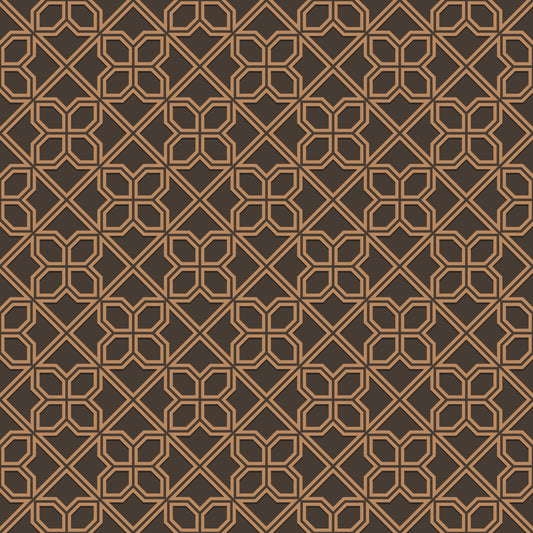 Geometric Lattice Bronze and Charcoal Wallpaper⁠