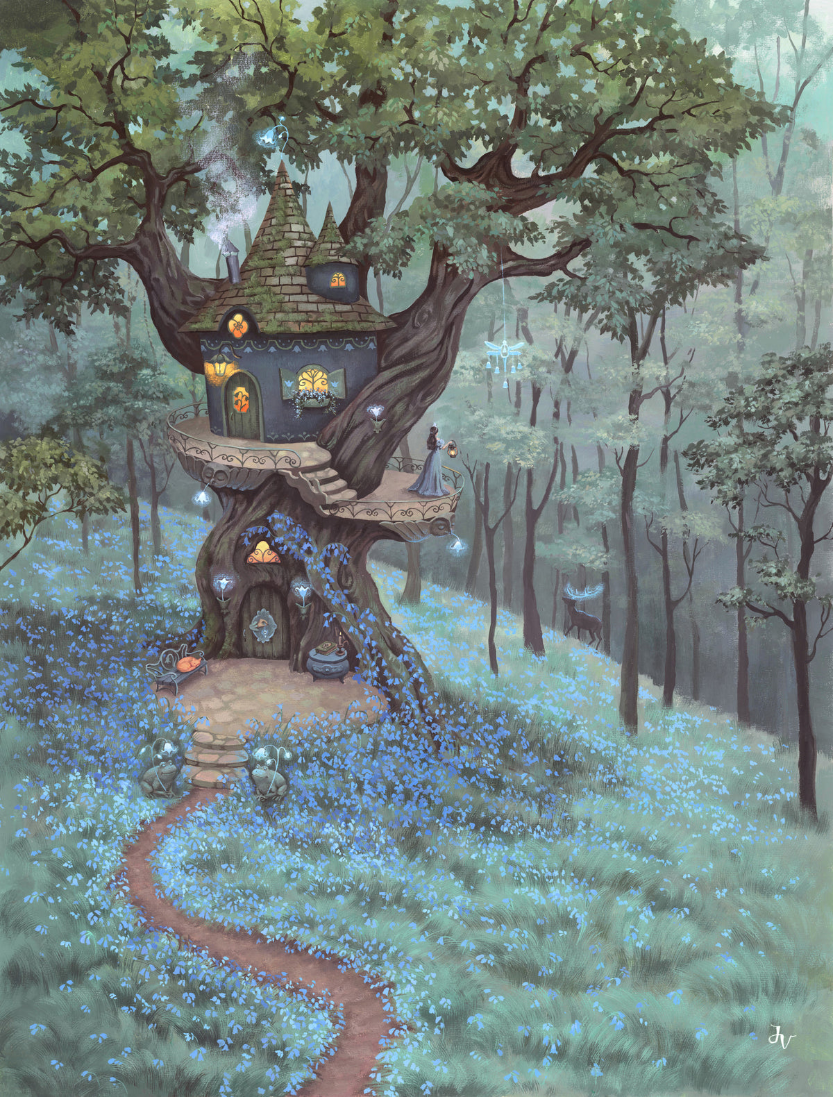 Enchanted Woodland Treehouse Sanctuary Wall Mural