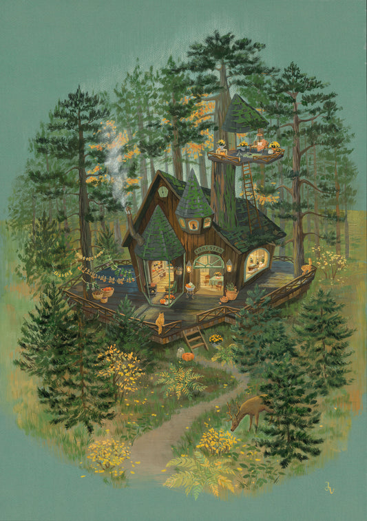 Forester's Woodland Retreat Illustration Wall Mural