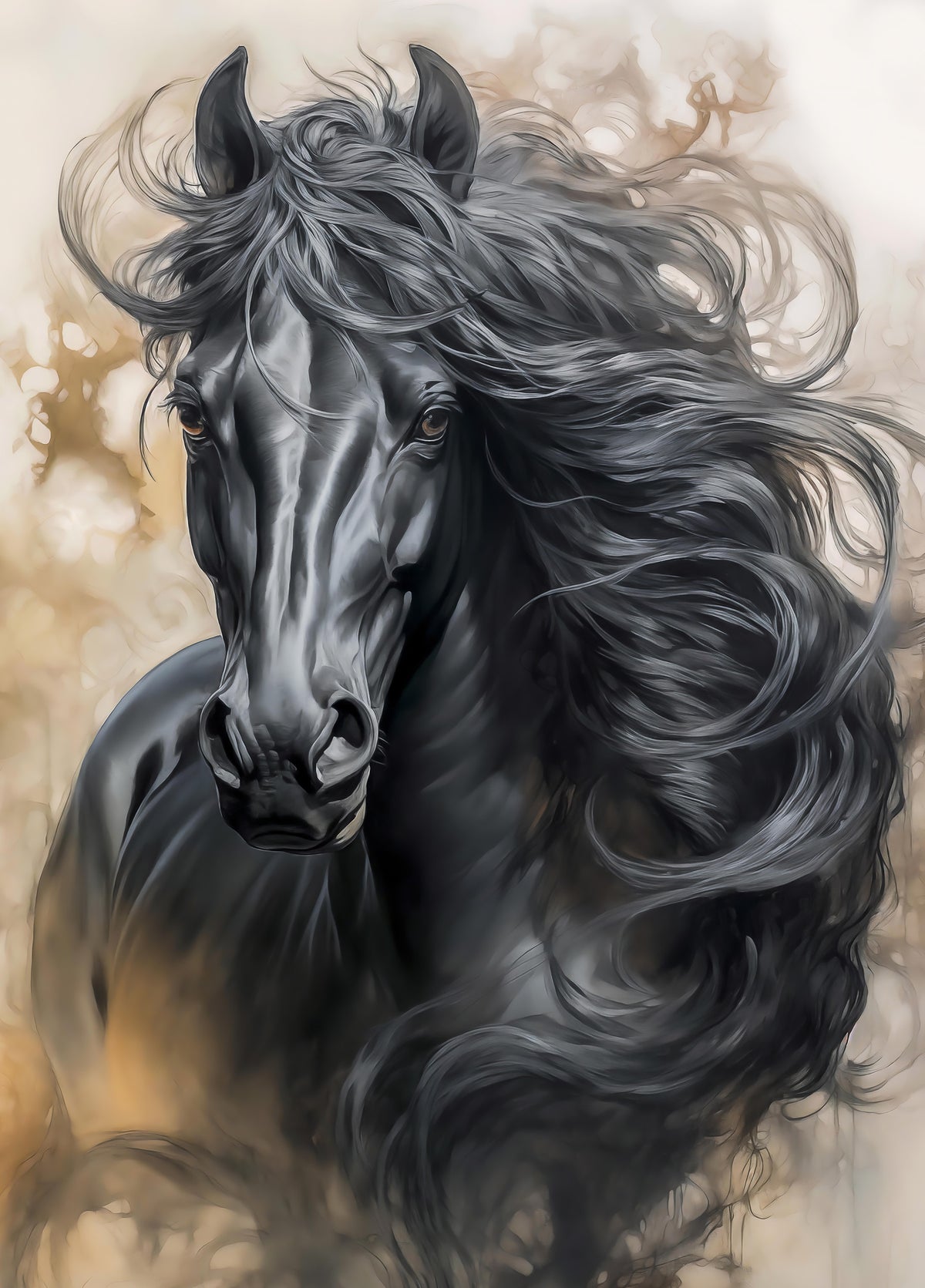 Black Horse Portrait Wall Mural in your room — zoomed