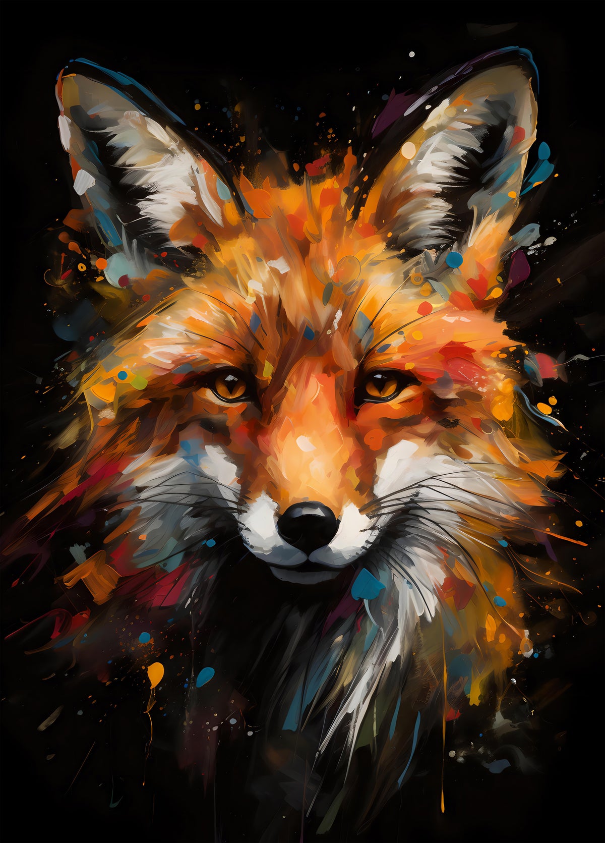 Abstract Painted Fox Portrait Wall Mural