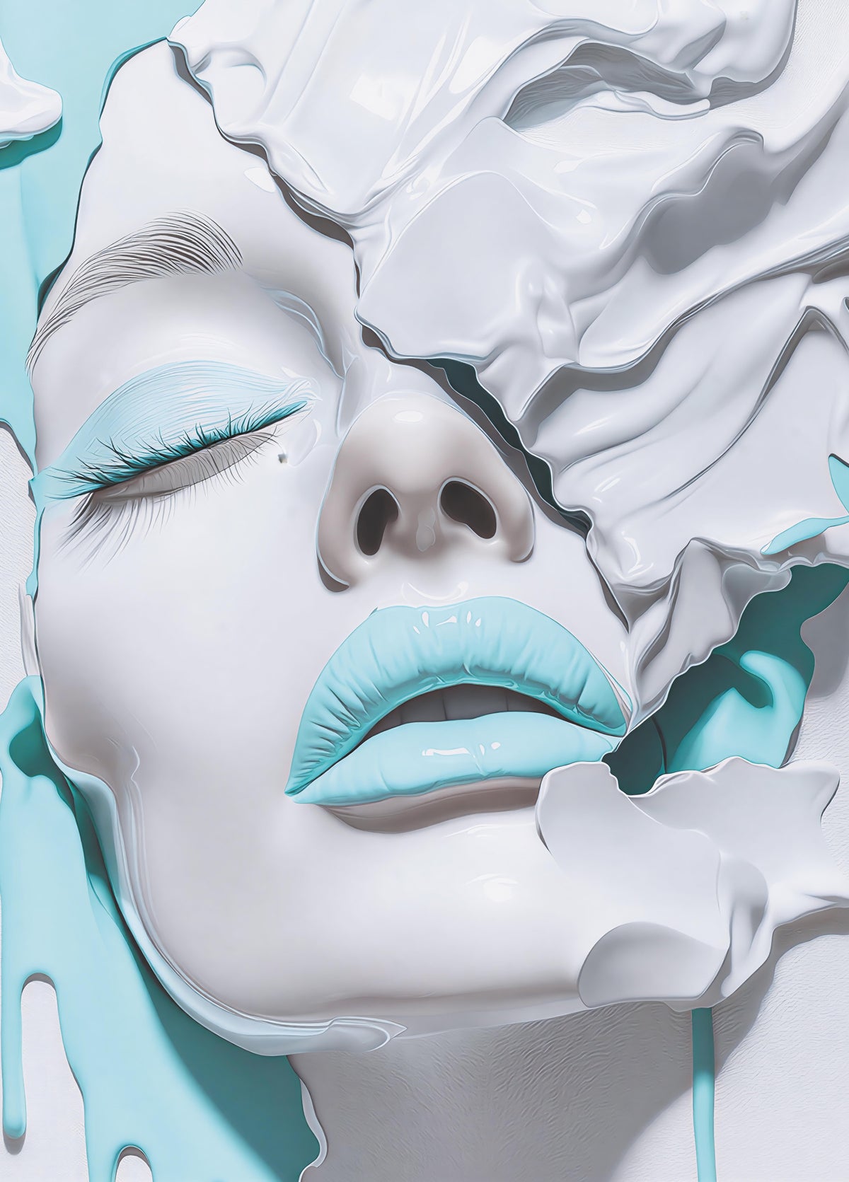 Turquoise Drip Aesthetic Girl Portrait Wall Mural in your room — zoomed
