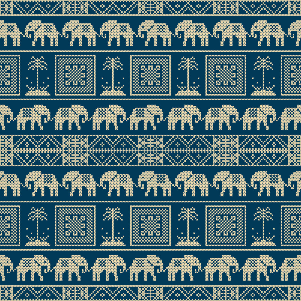 Folklore Elephant and Palm Motif Wallpaper⁠
