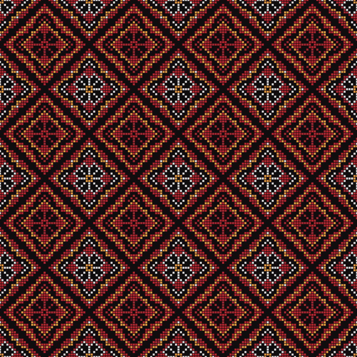 Dark Ethnic Mosaic Grid Motif Wallpaper⁠