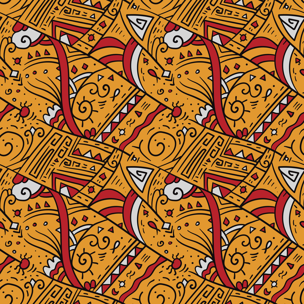 Tribal Ochre Geometric Pattern Wallpaper⁠ in your room — zoomed
