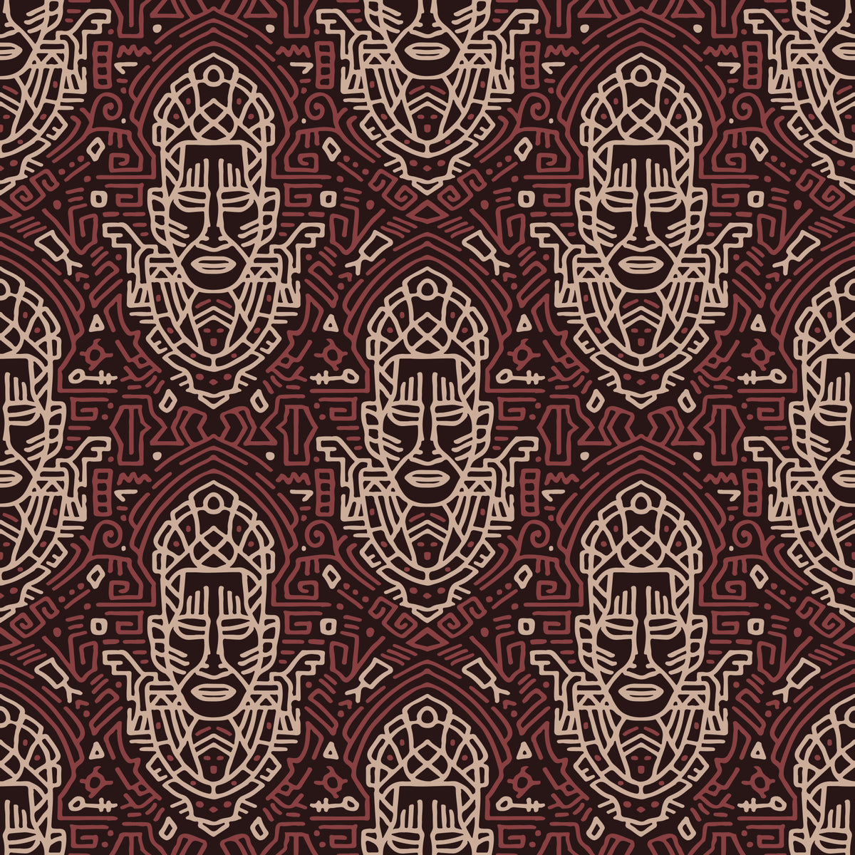 Tribal Mask Geometric Pattern Wallpaper⁠