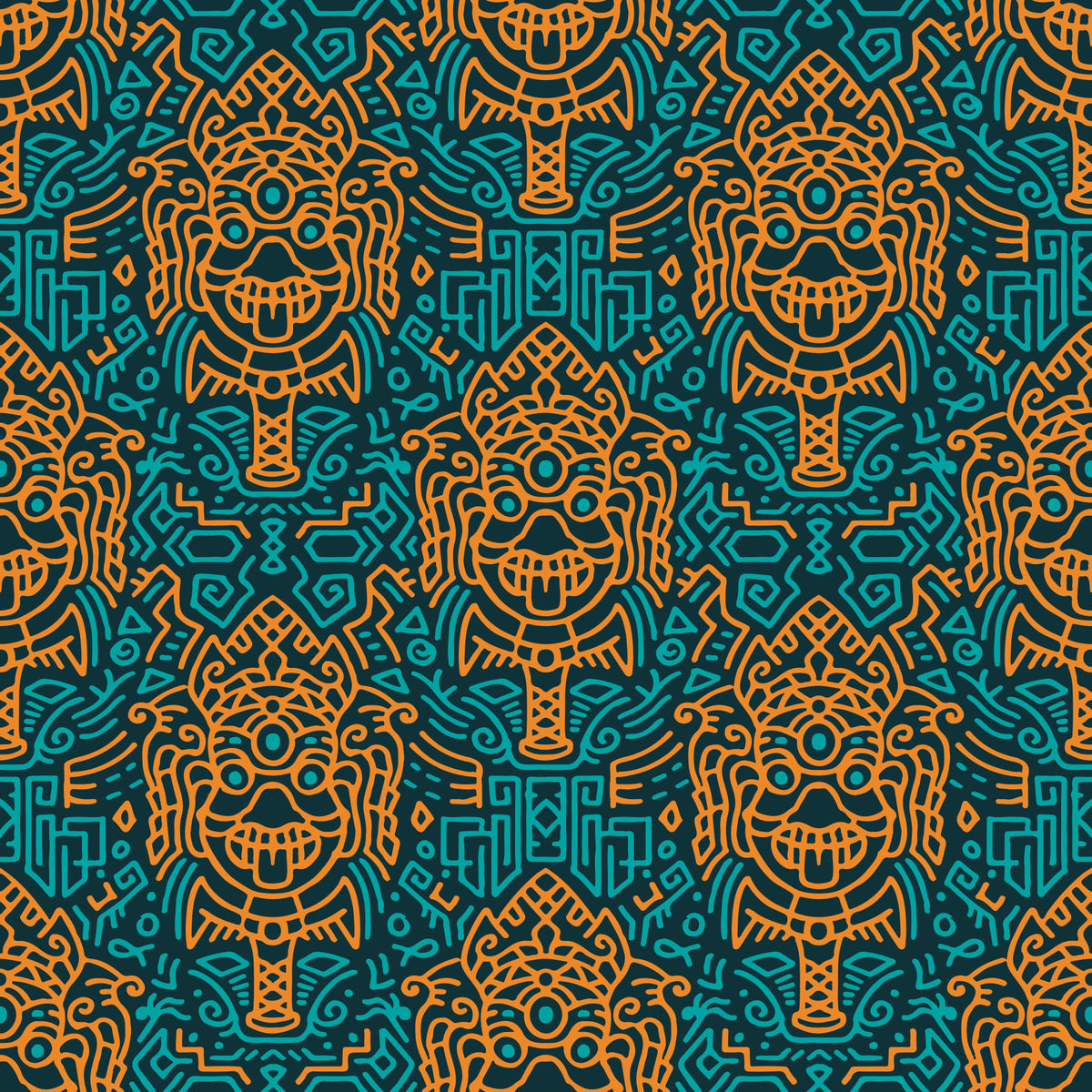 Graphic Mask Motif Pattern Wallpaper⁠ in your room — zoomed