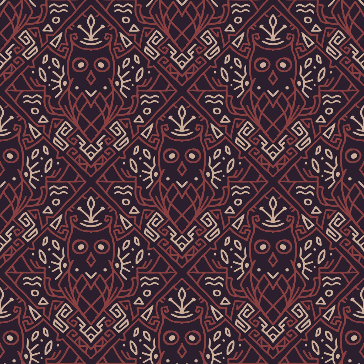 Geometric Tribal Owl Pattern Wallpaper⁠