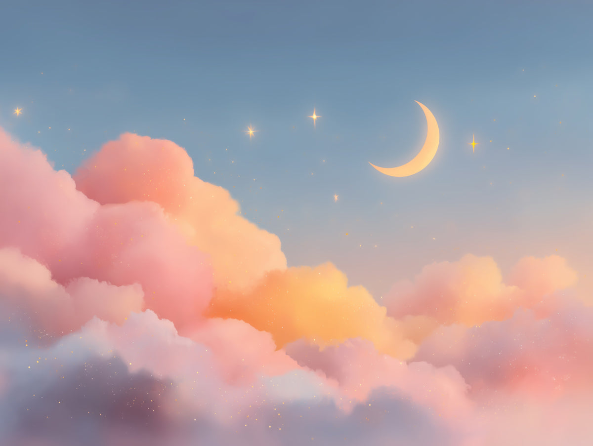 Starlit Pastel Clouds and Moon Horizon Wall Mural