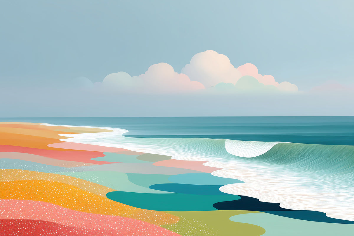 Vibrant Tropical Beach Horizon and Rolling Surf Wall Mural