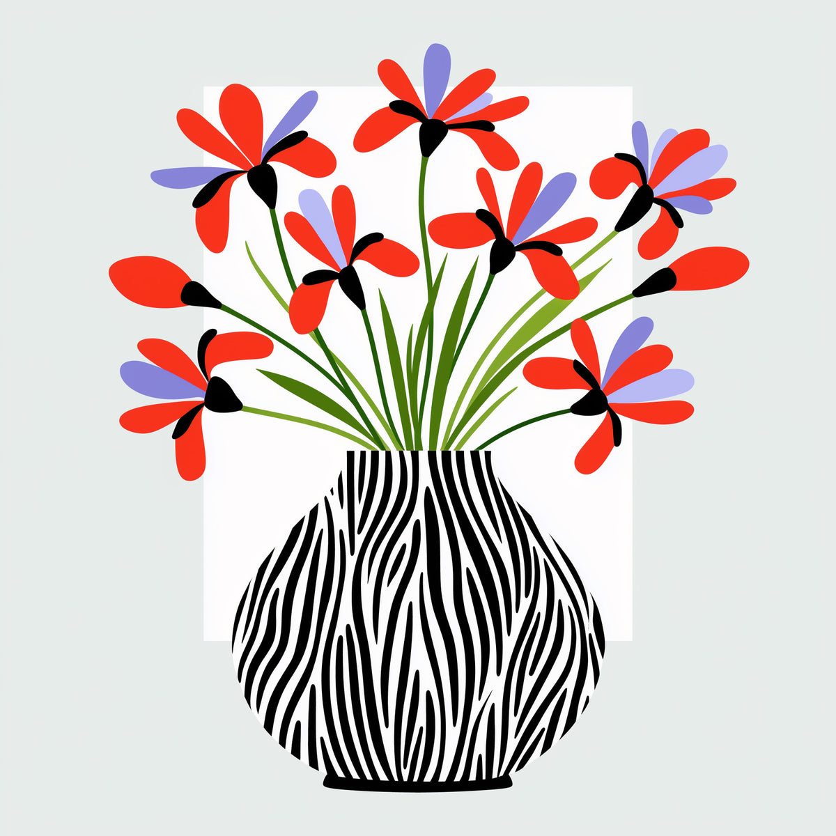 Zebra Vase Floral Bouquet Wall Mural in your room — zoomed