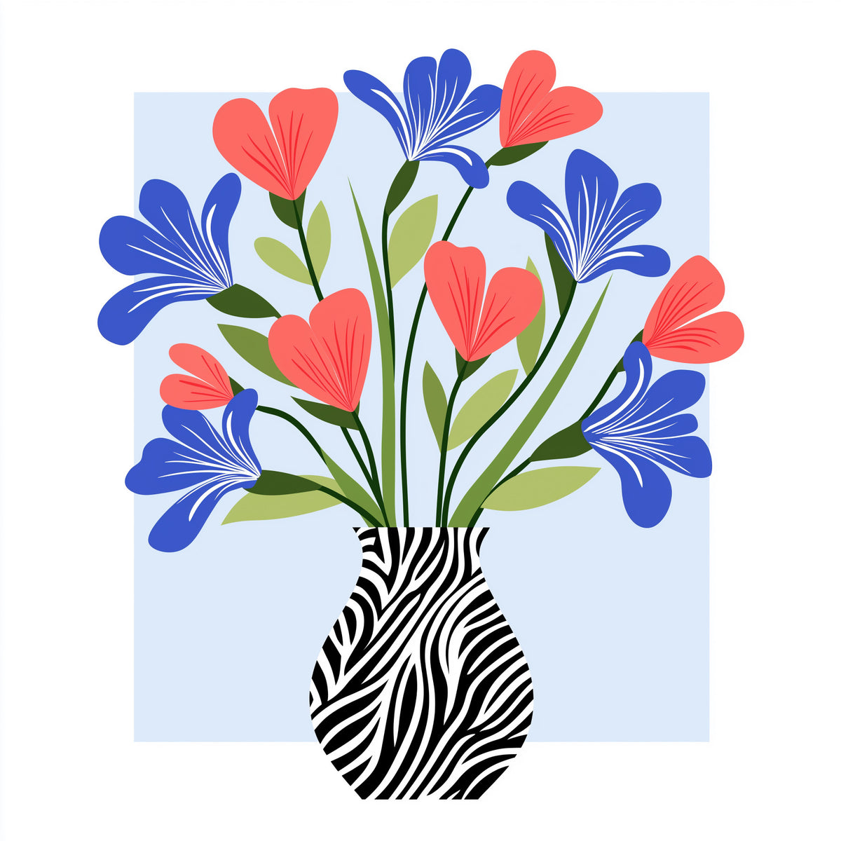 Boho Floral Vase and Stripe Pattern Wall Mural