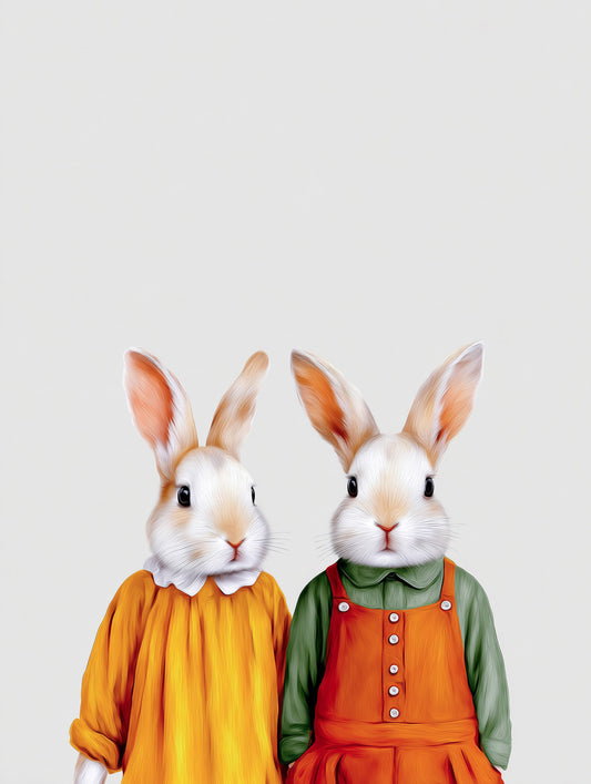 Vintage Storybook Rabbit Pair Wall Mural