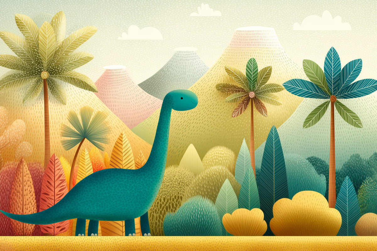 Friendly Prehistoric Jungle Landscape Wall Mural in your room — zoomed