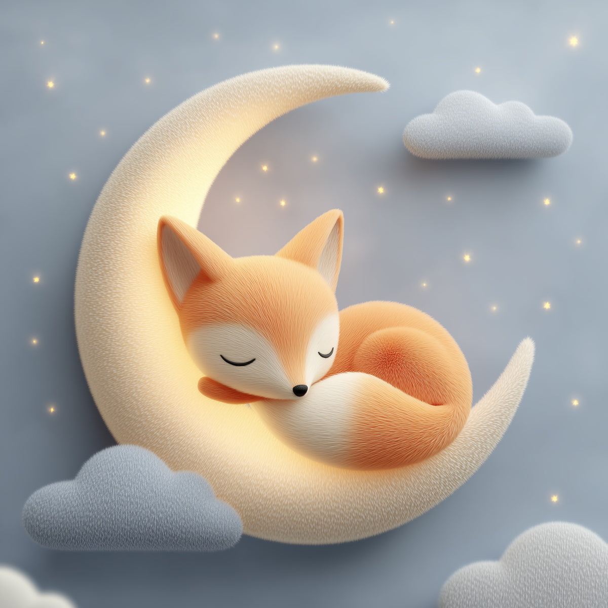 Sleeping Fox on Crescent Moon Wall Mural in your room — zoomed