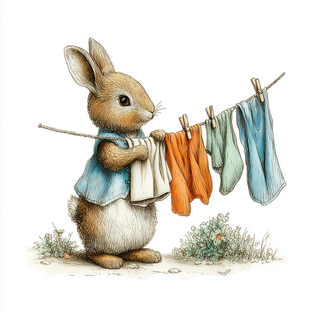 Woodland Bunny Laundry Day Wall Mural in your room — zoomed