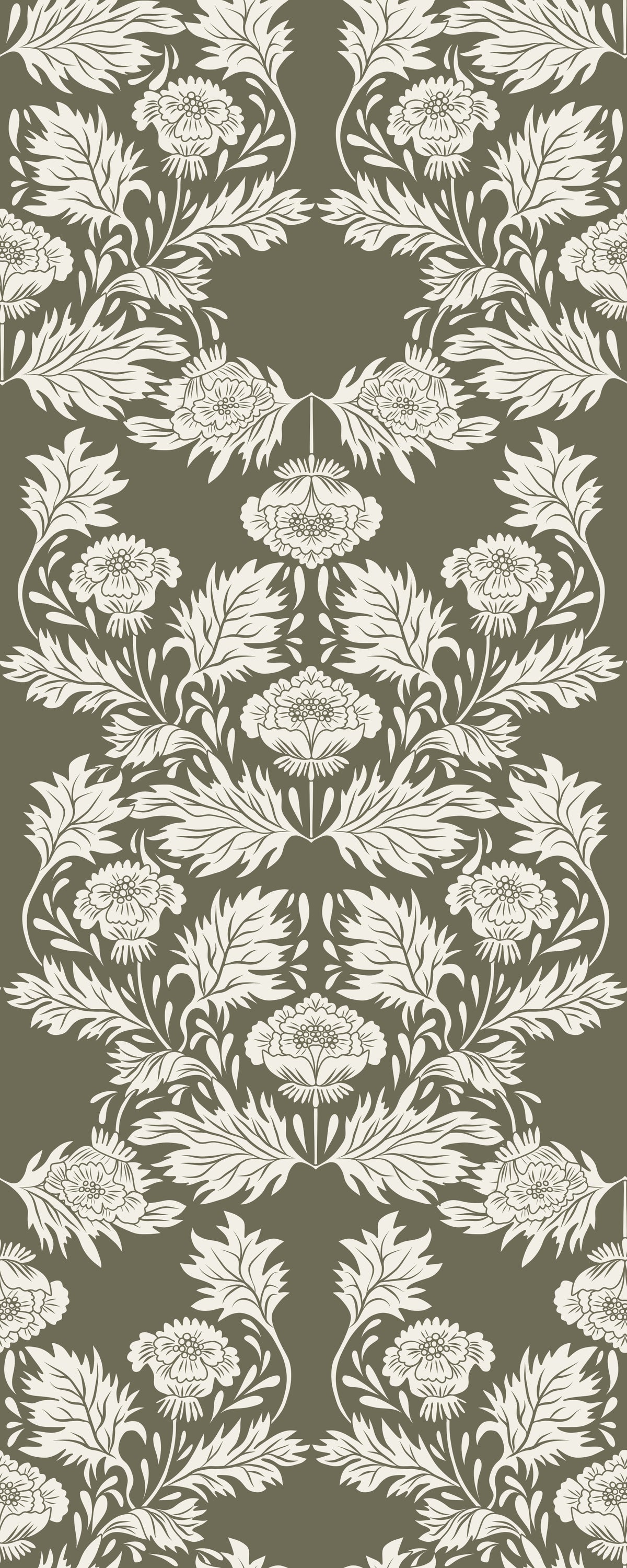 Muted Sage Traditional Floral Pattern Wallpaper⁠