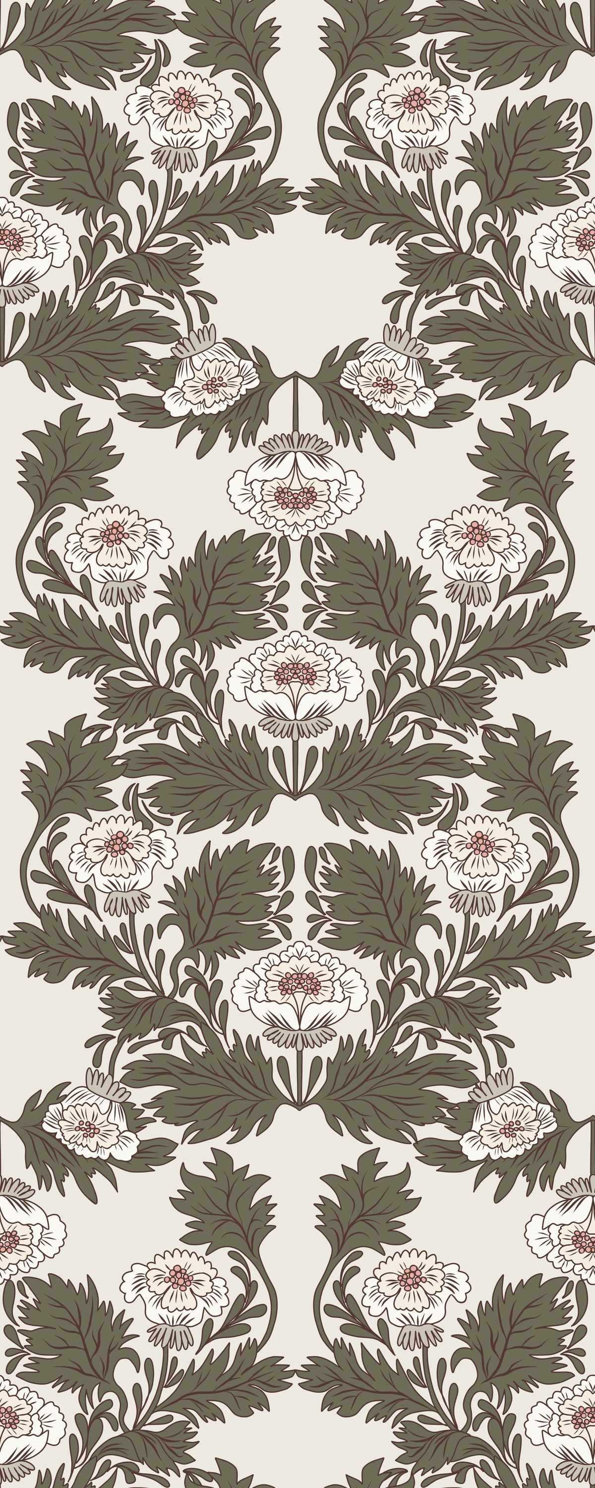 Symmetrical Sage Foliage and Peony Illustration Wallpaper⁠ in your room — zoomed