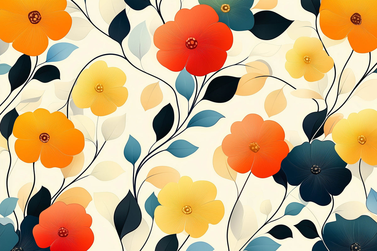 Vibrant Autumn Bloom Floral Art Wall Mural in your room — zoomed