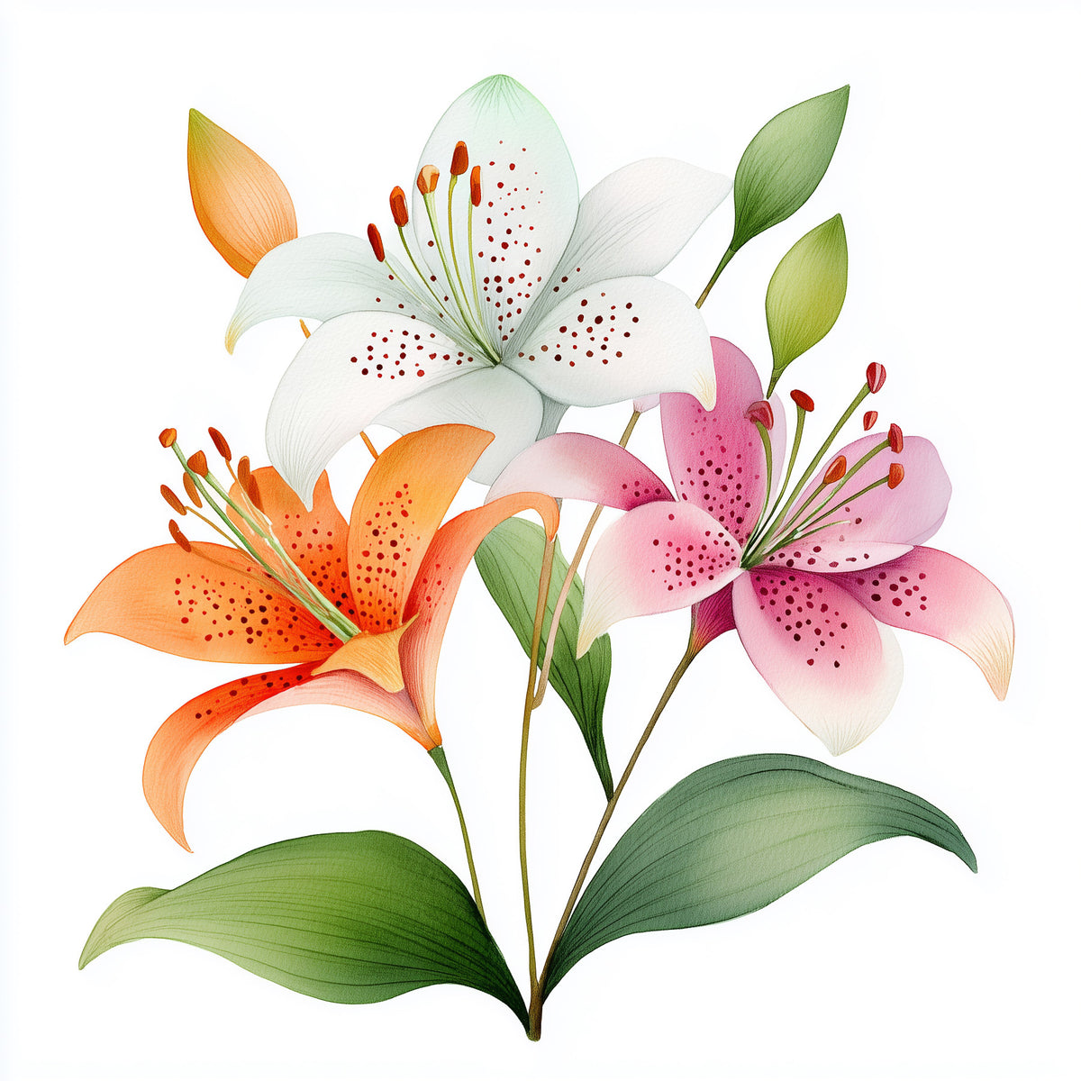 Watercolor Botanical Lily Trio Wall Mural in your room — zoomed